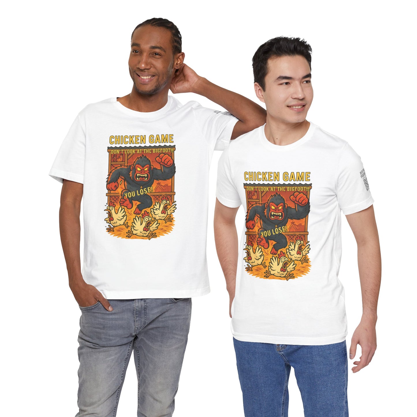 Bigfoot Chicken Game Tee – Humorous Unisex Shirt for Gamers & Cryptid Fans
