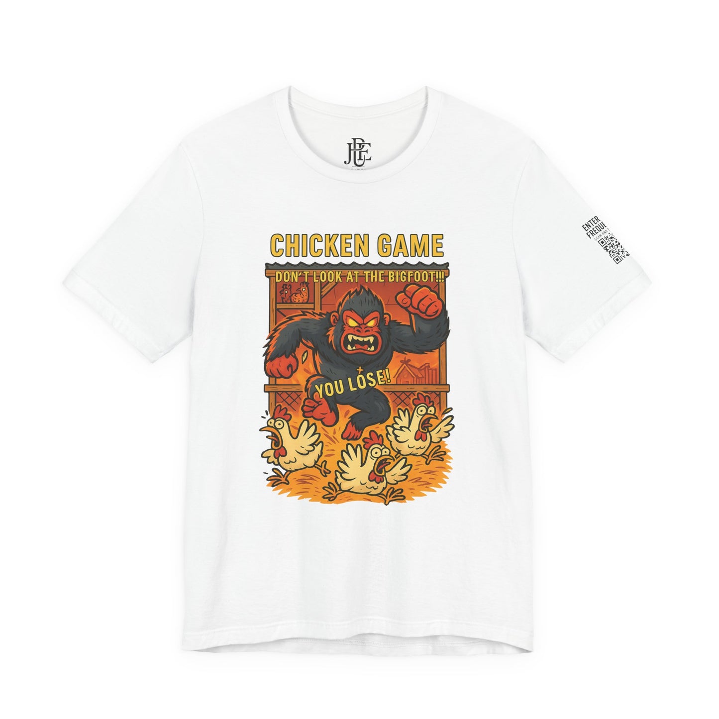 Bigfoot Chicken Game Tee – Humorous Unisex Shirt for Gamers & Cryptid Fans