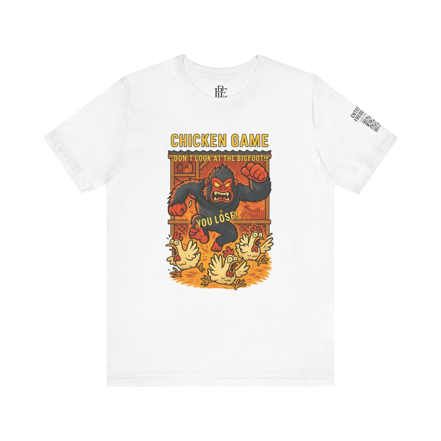 Bigfoot Chicken Game Tee – Humorous Unisex Shirt for Gamers & Cryptid Fans