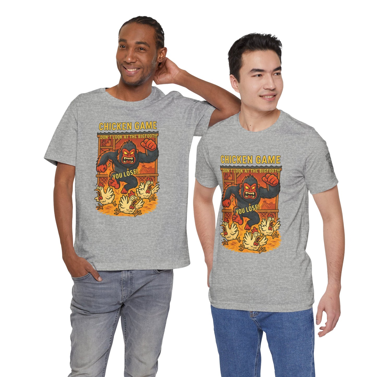 Bigfoot Chicken Game Tee – Humorous Unisex Shirt for Gamers & Cryptid Fans