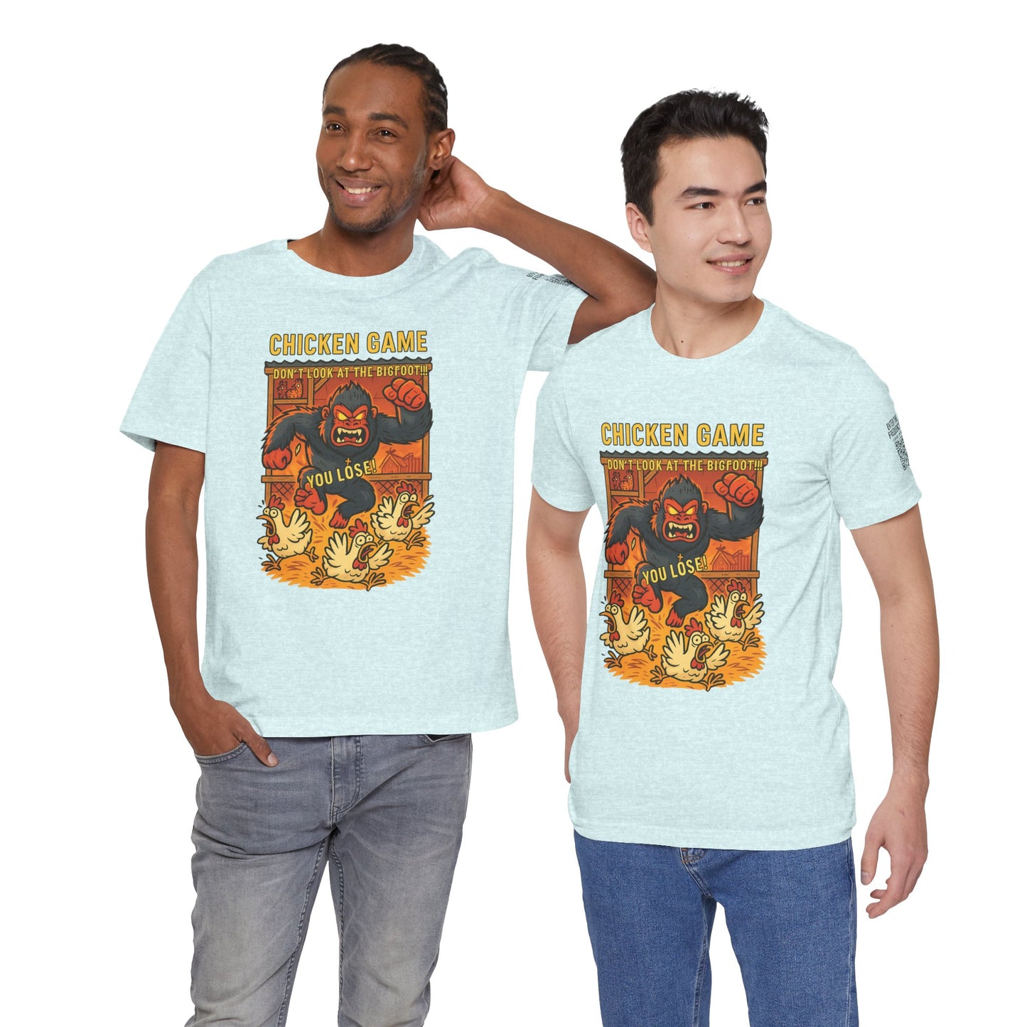 Bigfoot Chicken Game Tee – Humorous Unisex Shirt for Gamers & Cryptid Fans