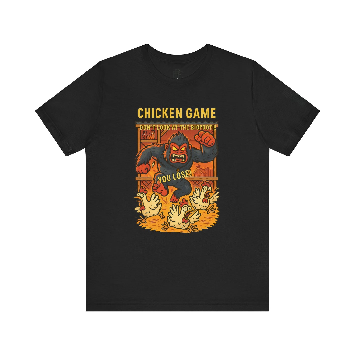 Bigfoot Chicken Game Tee – Humorous Unisex Shirt for Gamers & Cryptid Fans