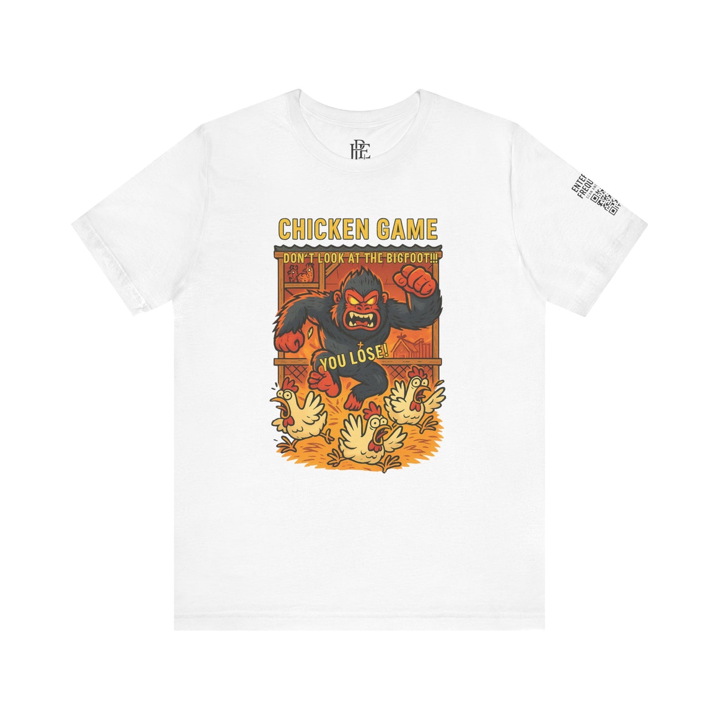 Bigfoot Chicken Game Tee – Humorous T-Shirt for Gamers & Cryptid Fans by Creative Artist Joe Parkhurst