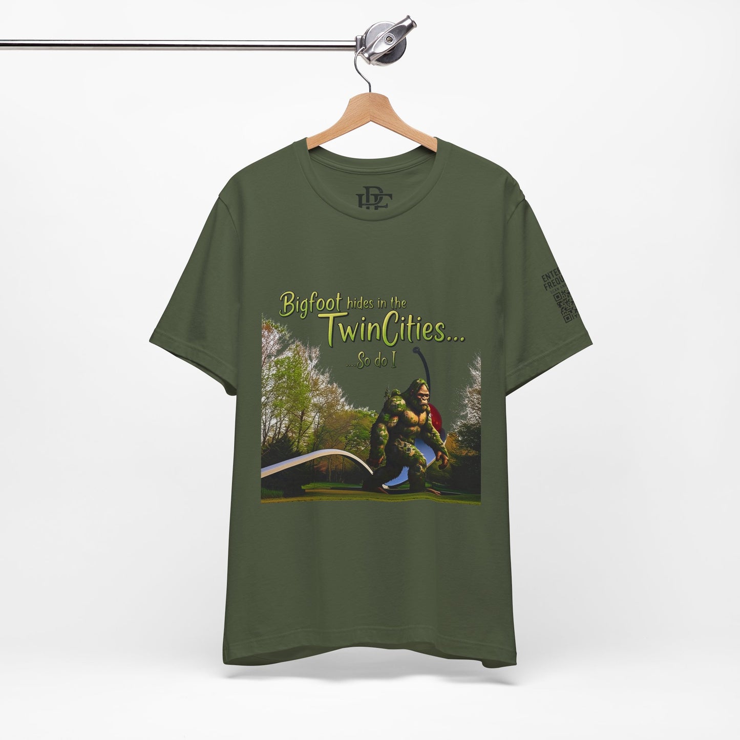 “Bigfoot Hides in the Twin Cities... So Do I” Tee – Urban Legend, Local Truth.