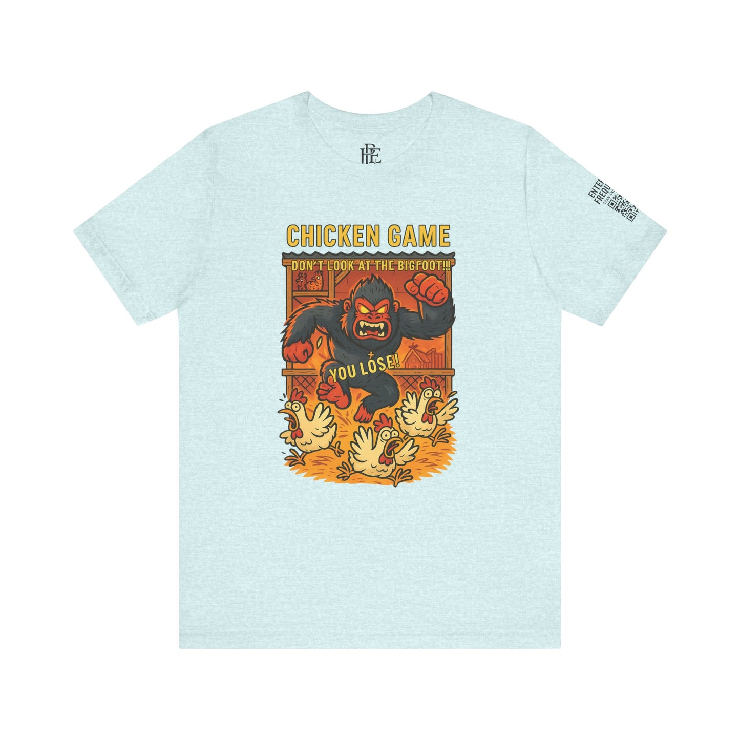 Bigfoot Chicken Game Tee – Humorous T-Shirt for Gamers & Cryptid Fans by Creative Artist Joe Parkhurst