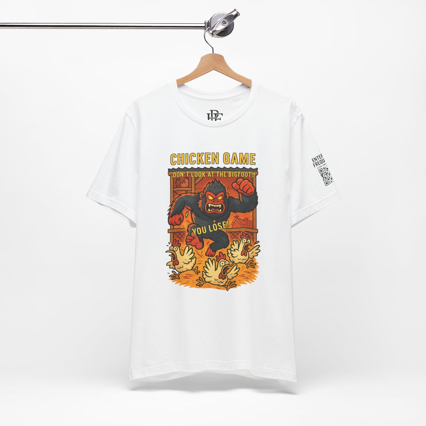 Bigfoot Chicken Game Tee – Humorous T-Shirt for Gamers & Cryptid Fans by Creative Artist Joe Parkhurst